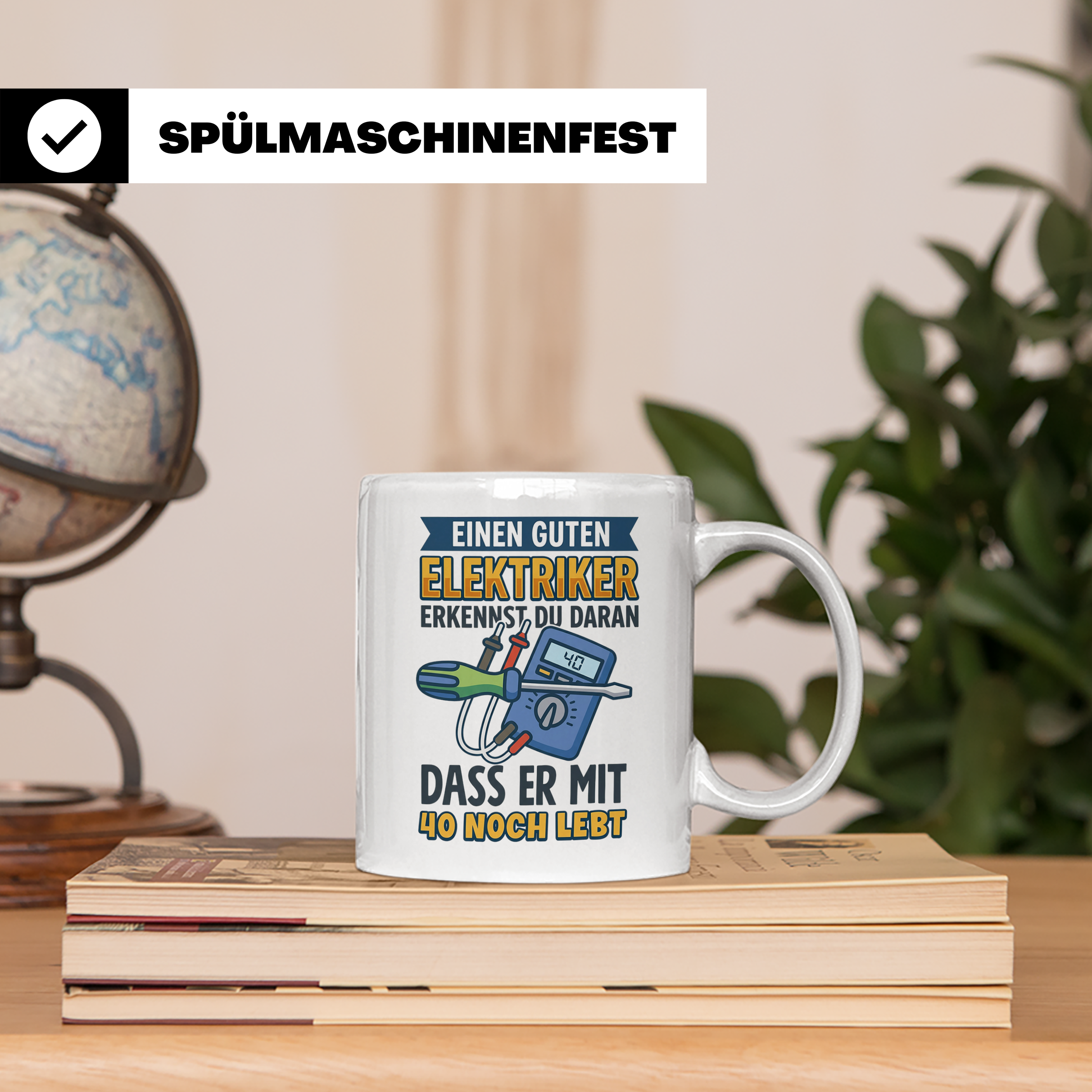 Elektriker Tasse mit Spruch "Guten Elektriker erkennt man da – Weiß [farbe:weiß]