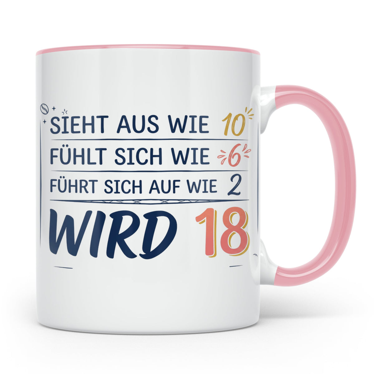 18. Geburtstag Tasse mit Spruch Sieht aus wie 10 wird 18, Lu – Rosa [farbe:rosa]