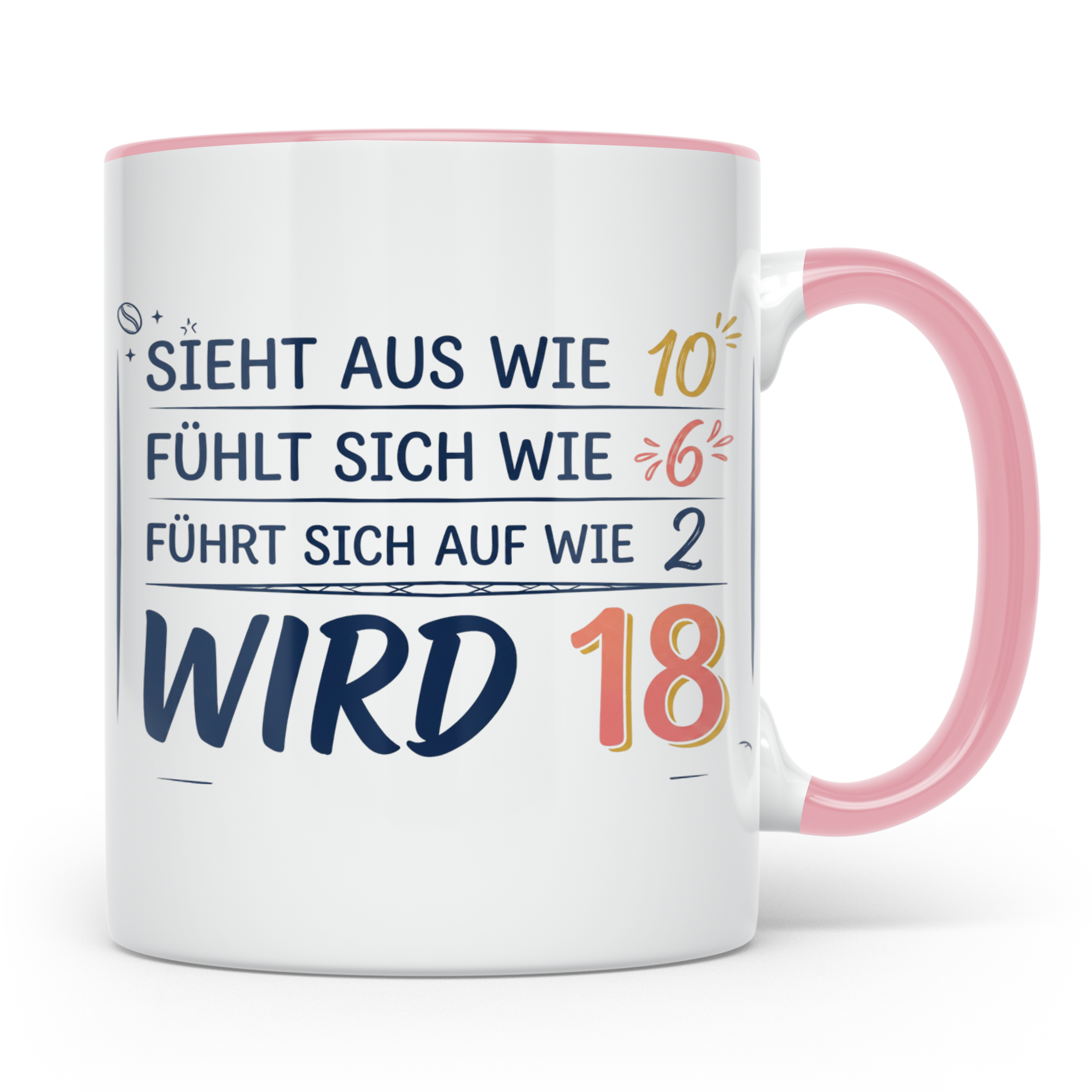 18. Geburtstag Tasse mit Spruch Sieht aus wie 10 wird 18, Lu – Rosa [farbe:rosa]