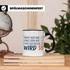 18. Geburtstag Tasse mit Spruch Sieht aus wie 10 wird 18, Lu – Schwarz [farbe:schwarz]