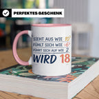 18. Geburtstag Tasse mit Spruch Sieht aus wie 10 wird 18, Lu – Rosa [farbe:rosa]