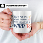18. Geburtstag Tasse mit Spruch Sieht aus wie 10 wird 18, Lu – Weiß [farbe:weiß]