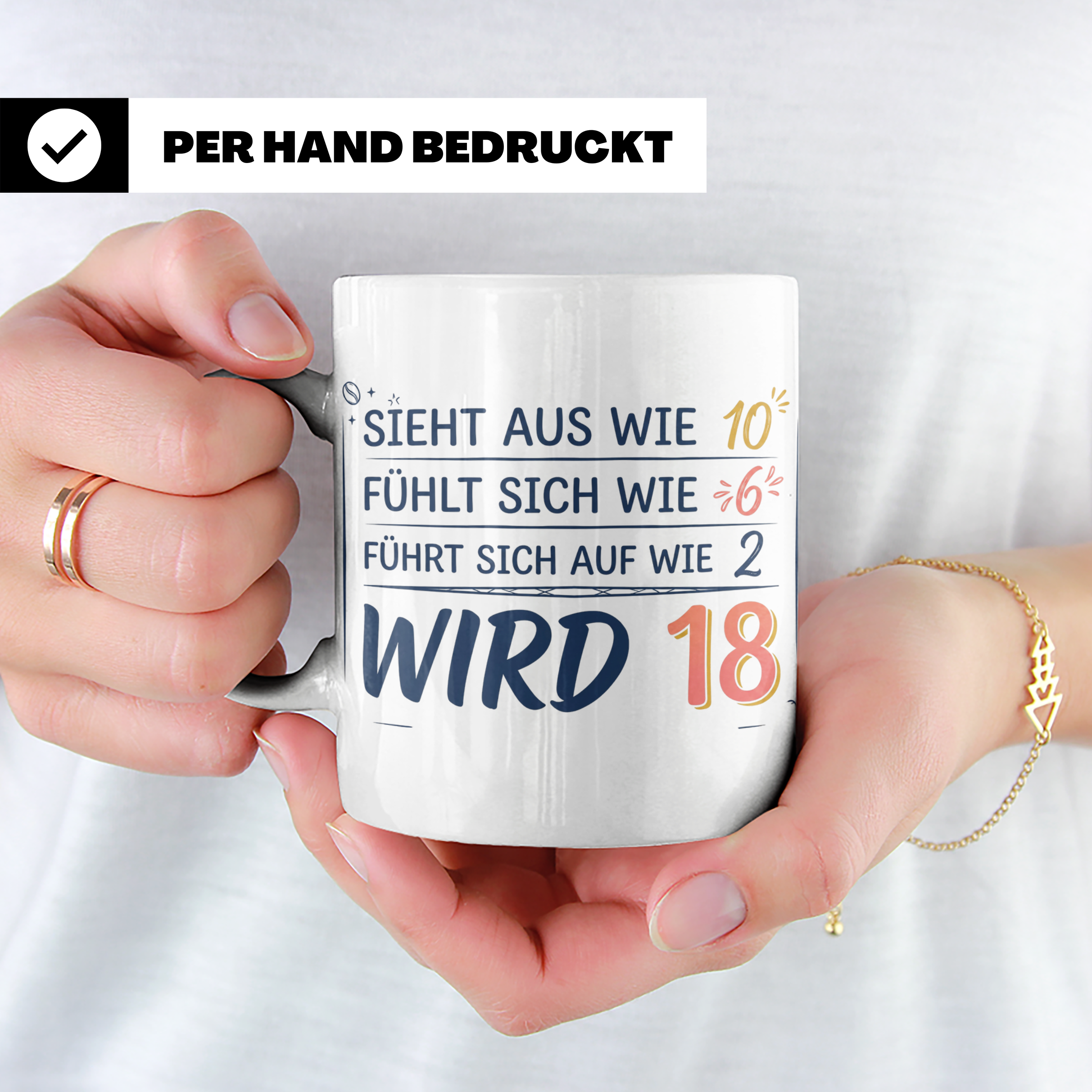 18. Geburtstag Tasse mit Spruch Sieht aus wie 10 wird 18, Lu – Weiß [farbe:weiß]