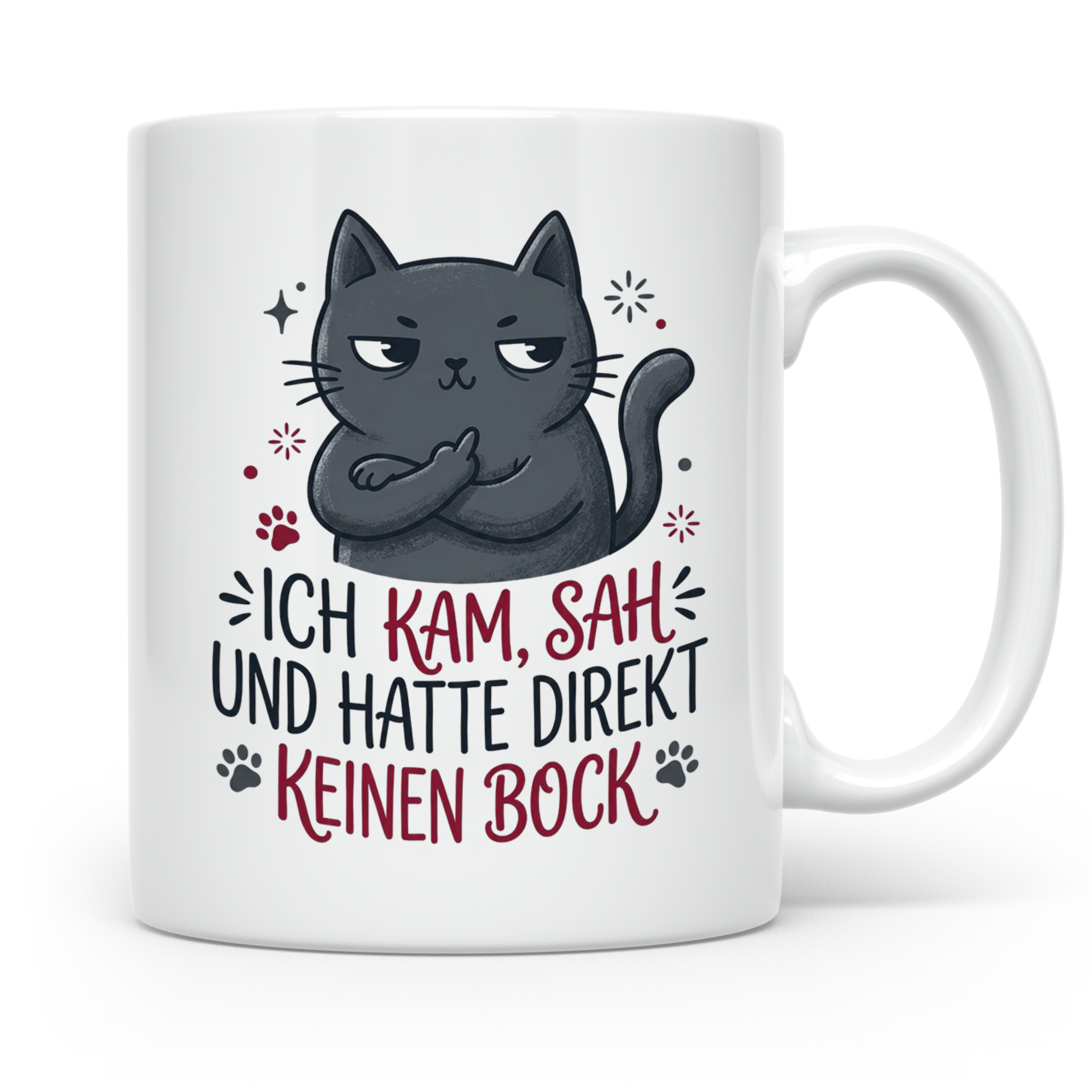 Keinen Bock Tasse mit Katze die Mittelfinger zeigt, lustiger – Weiß [farbe:weiß]