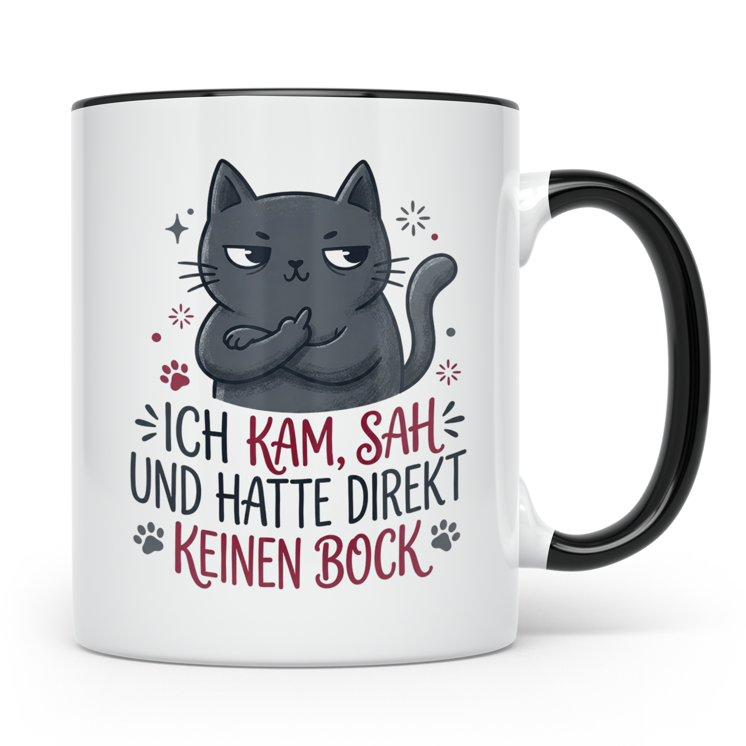 Keinen Bock Tasse mit Katze die Mittelfinger zeigt, lustiger – Schwarz [farbe:schwarz]