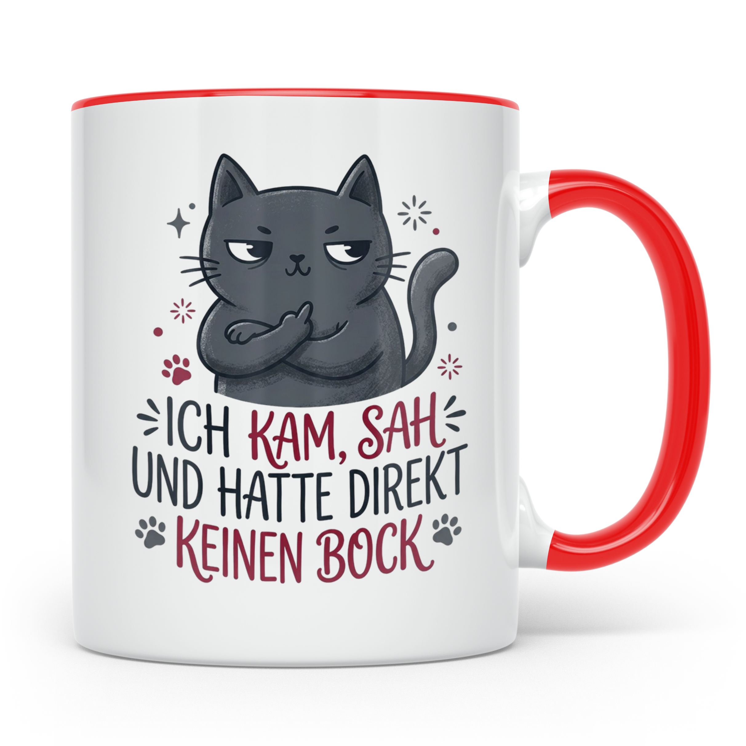 Keinen Bock Tasse mit Katze die Mittelfinger zeigt, lustiger – Rot [farbe:rot]