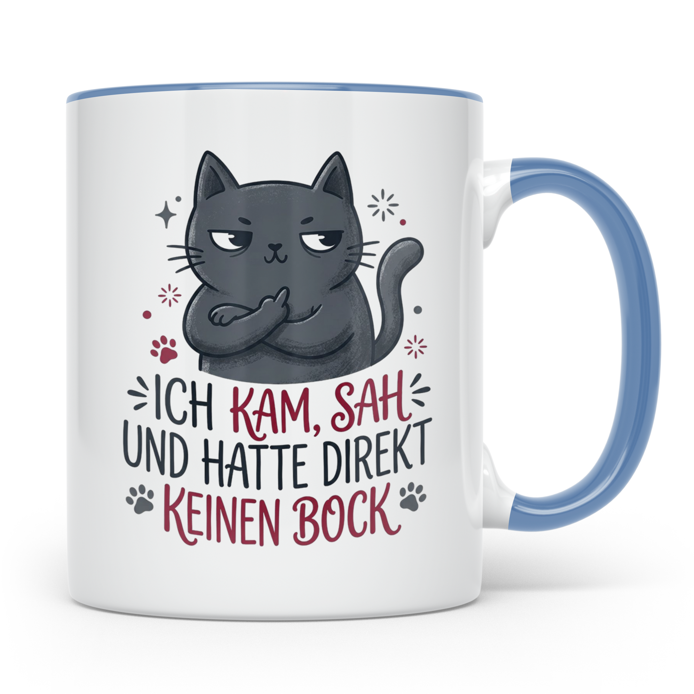 Keinen Bock Tasse mit Katze die Mittelfinger zeigt, lustiger – Blau [farbe:blau]