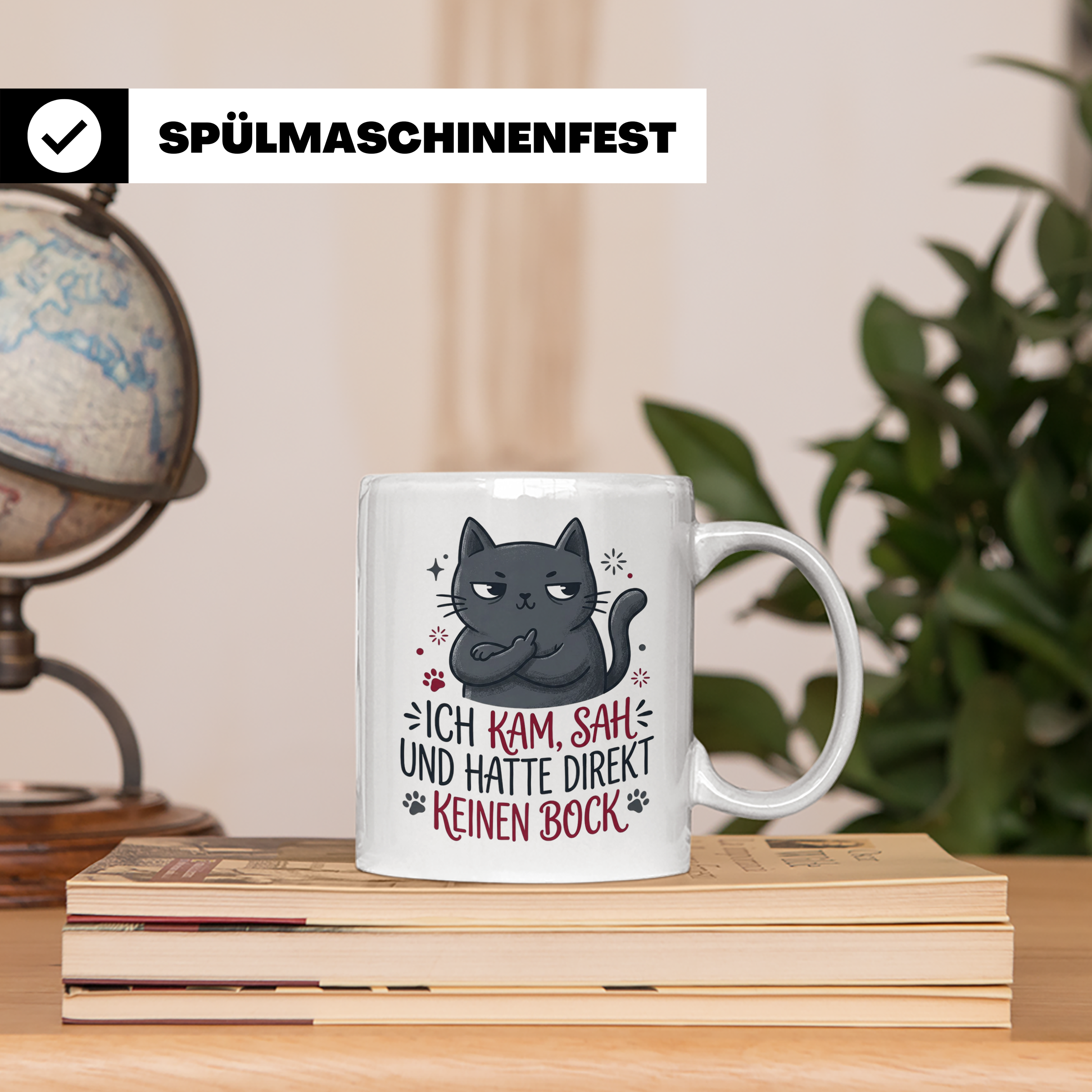 Keinen Bock Tasse mit Katze die Mittelfinger zeigt, lustiger – Weiß [farbe:weiß]
