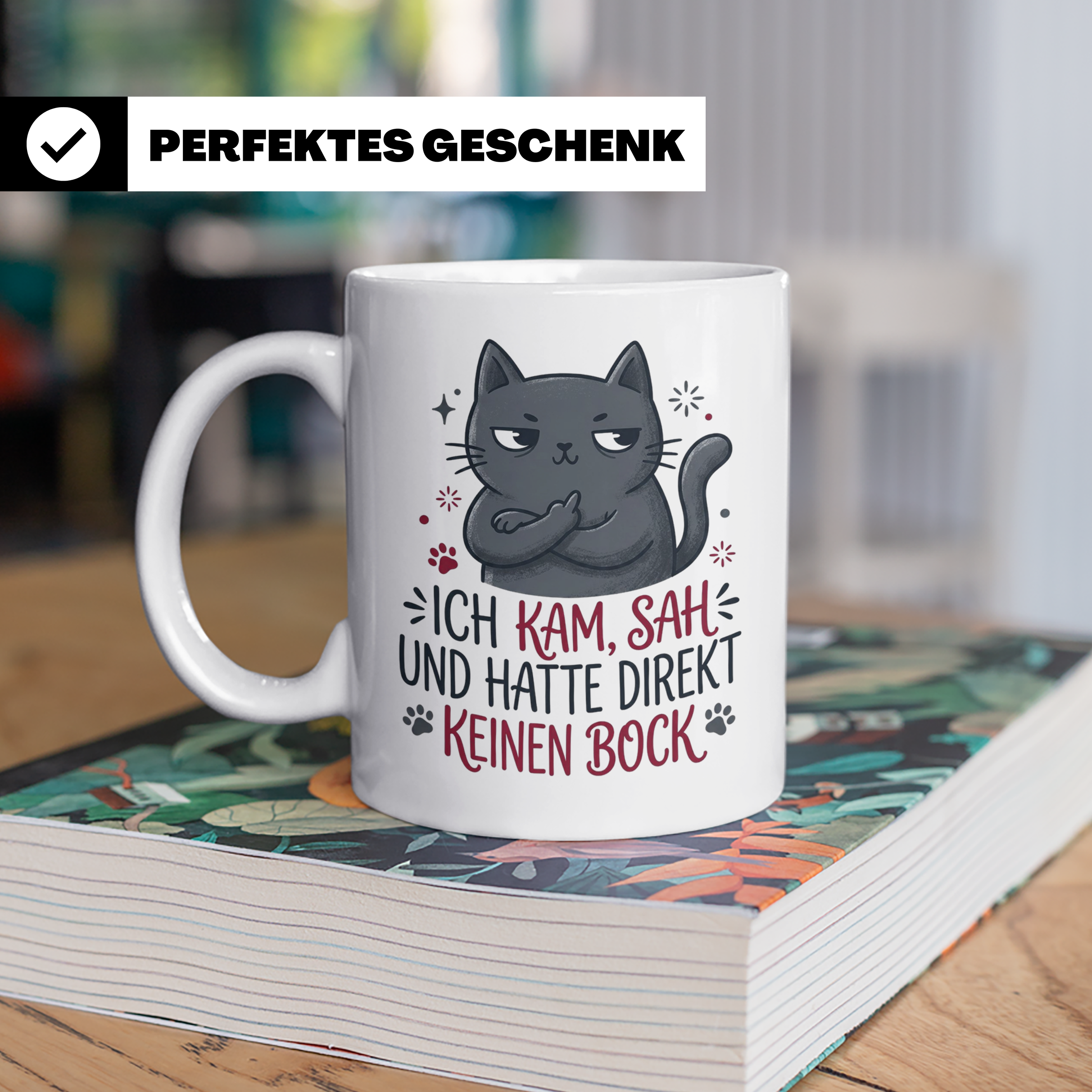 Keinen Bock Tasse mit Katze die Mittelfinger zeigt, lustiger – Weiß [farbe:weiß]