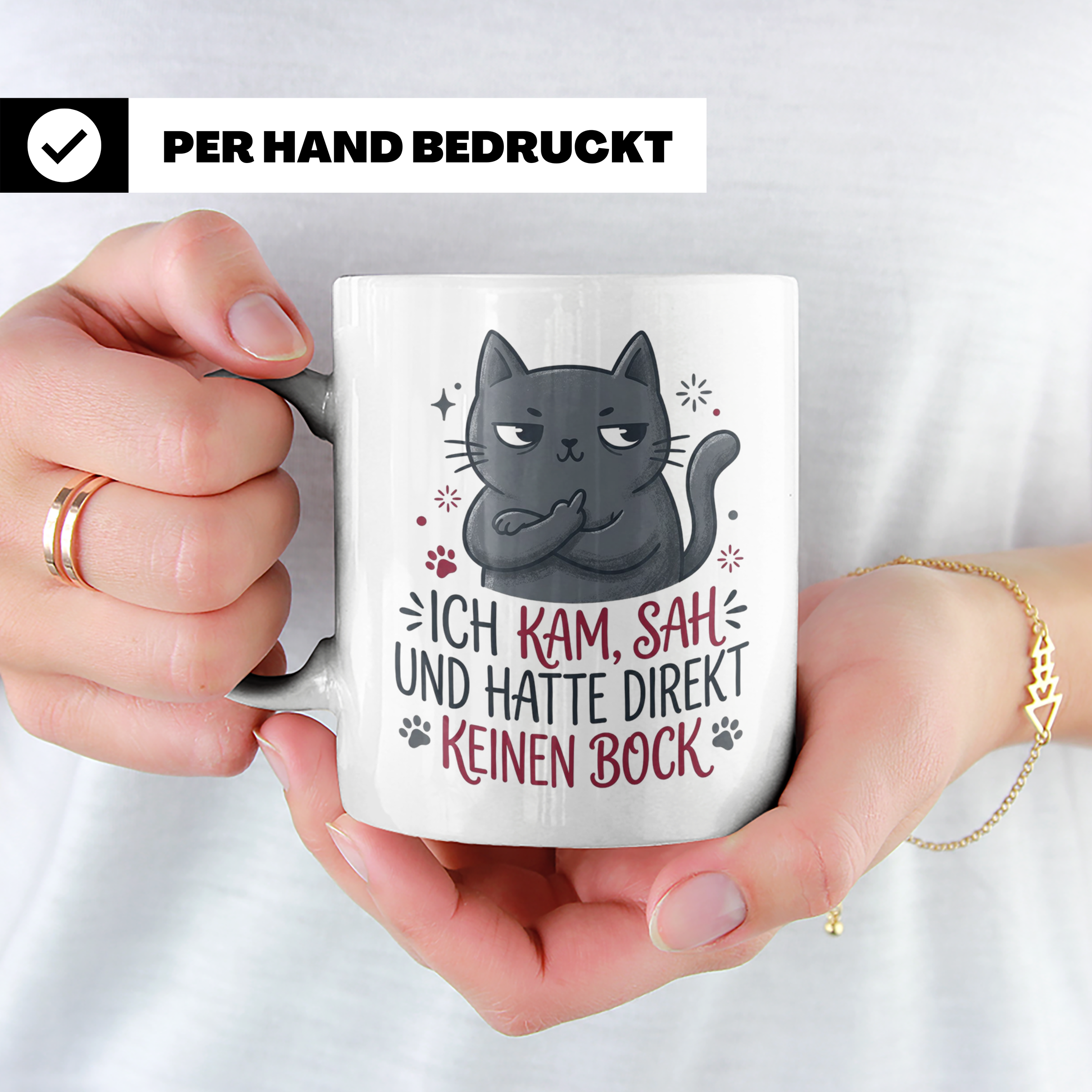 Keinen Bock Tasse mit Katze die Mittelfinger zeigt, lustiger – Weiß [farbe:weiß]