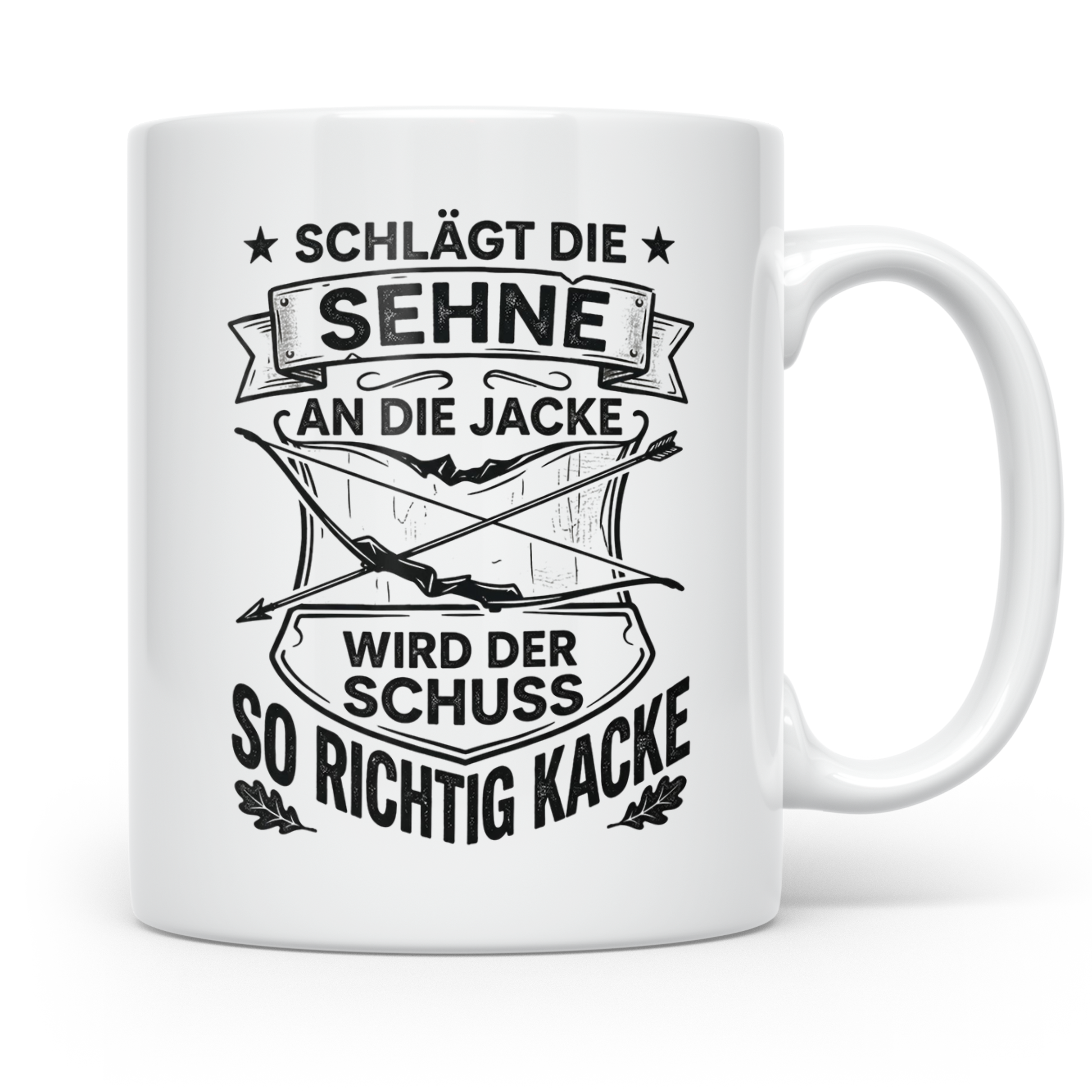 Bogenschütze Tasse lustiger Spruch Sehne Jacke Kacke, Gesche – Weiß [farbe:weiß]