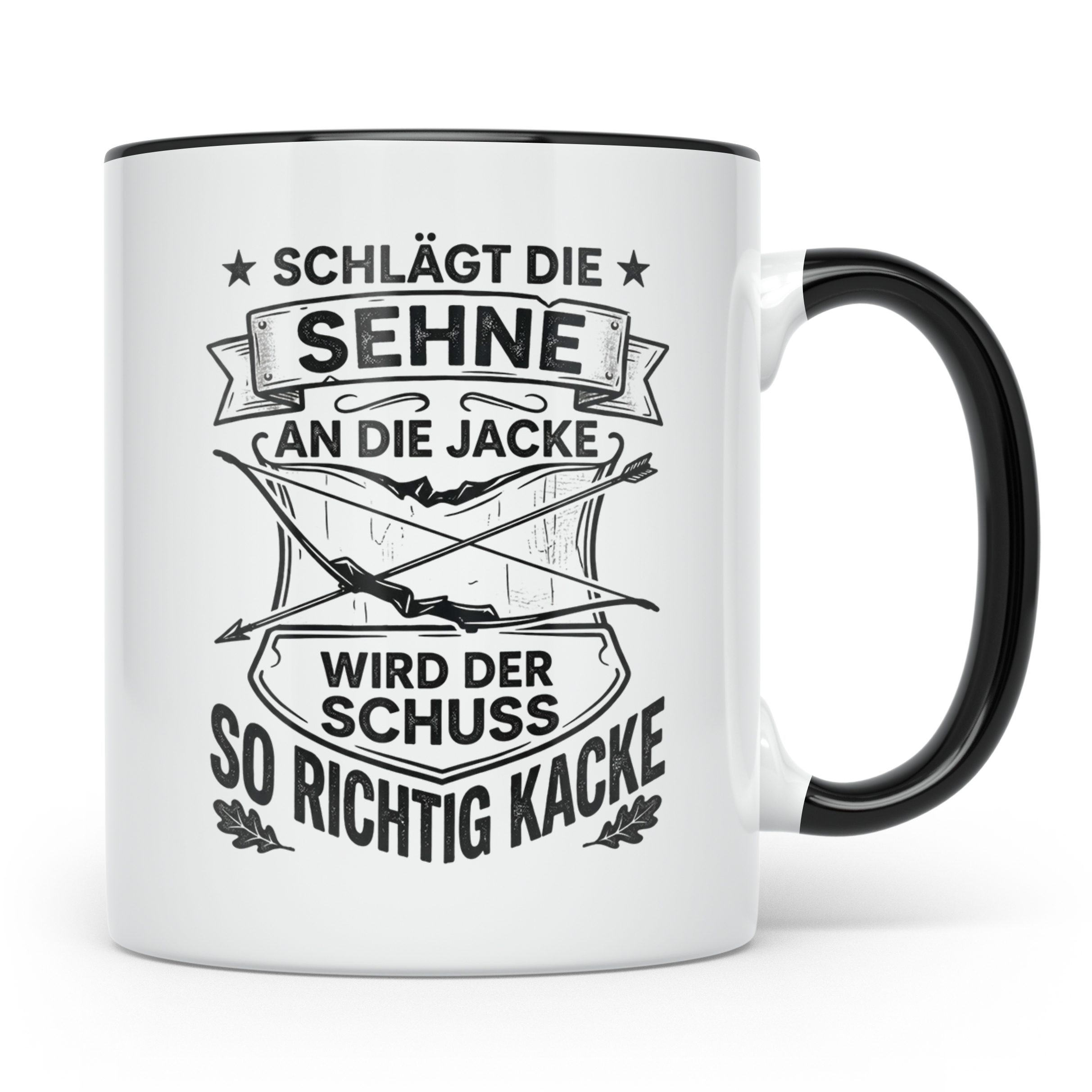 Bogenschütze Tasse lustiger Spruch Sehne Jacke Kacke, Gesche – Schwarz [farbe:schwarz]