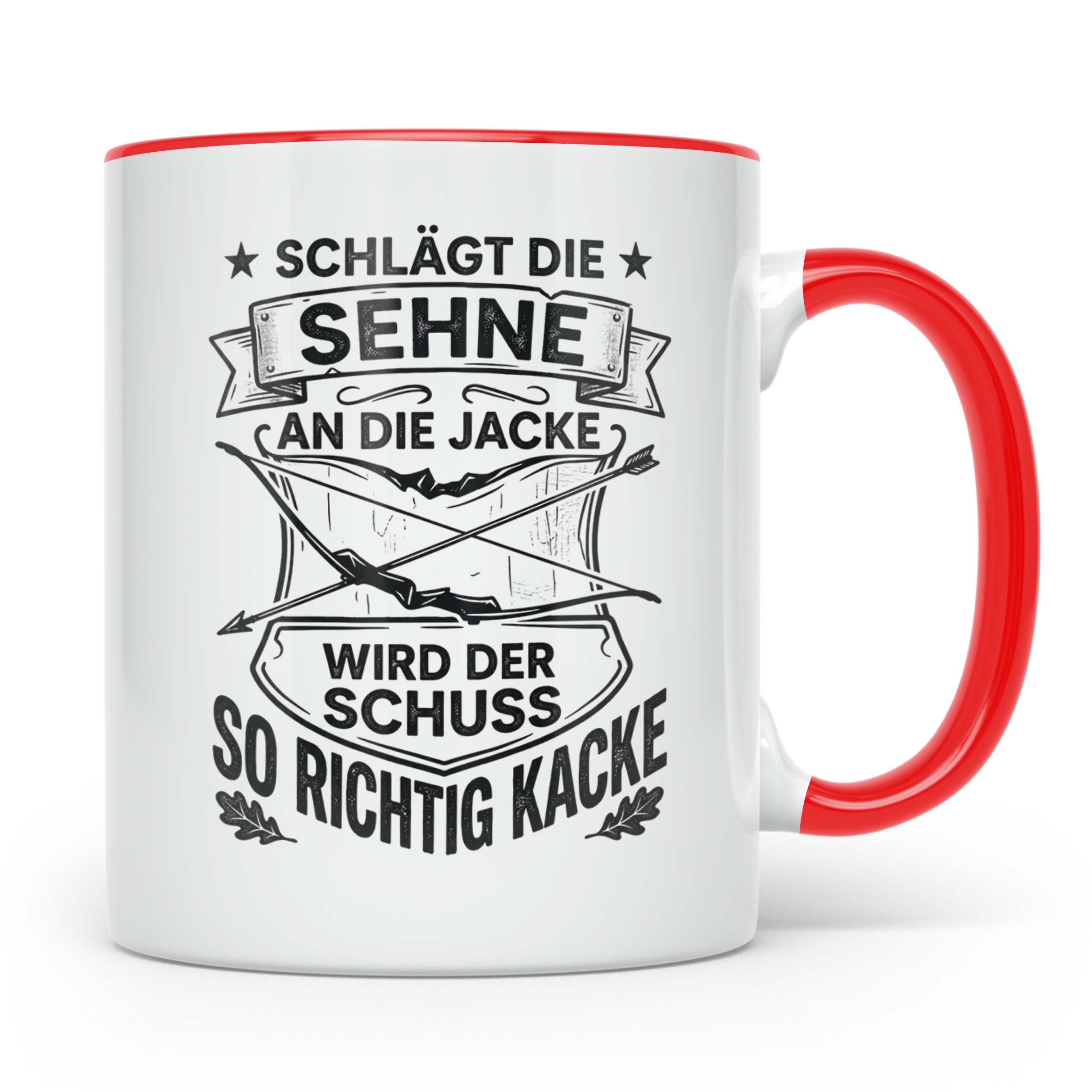 Bogenschütze Tasse lustiger Spruch Sehne Jacke Kacke, Gesche – Rot [farbe:rot]