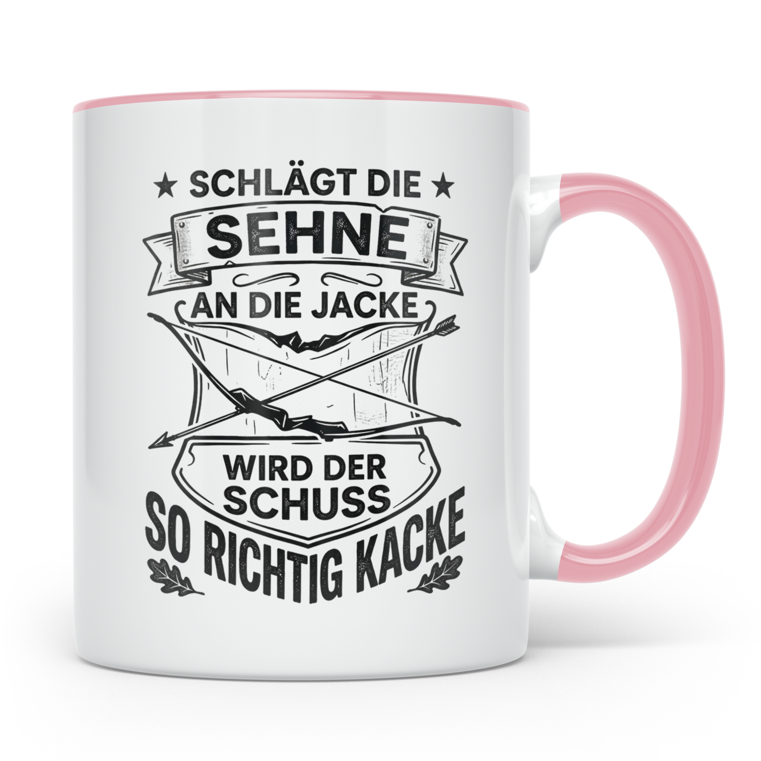 Bogenschütze Tasse lustiger Spruch Sehne Jacke Kacke, Gesche – Rosa [farbe:rosa]
