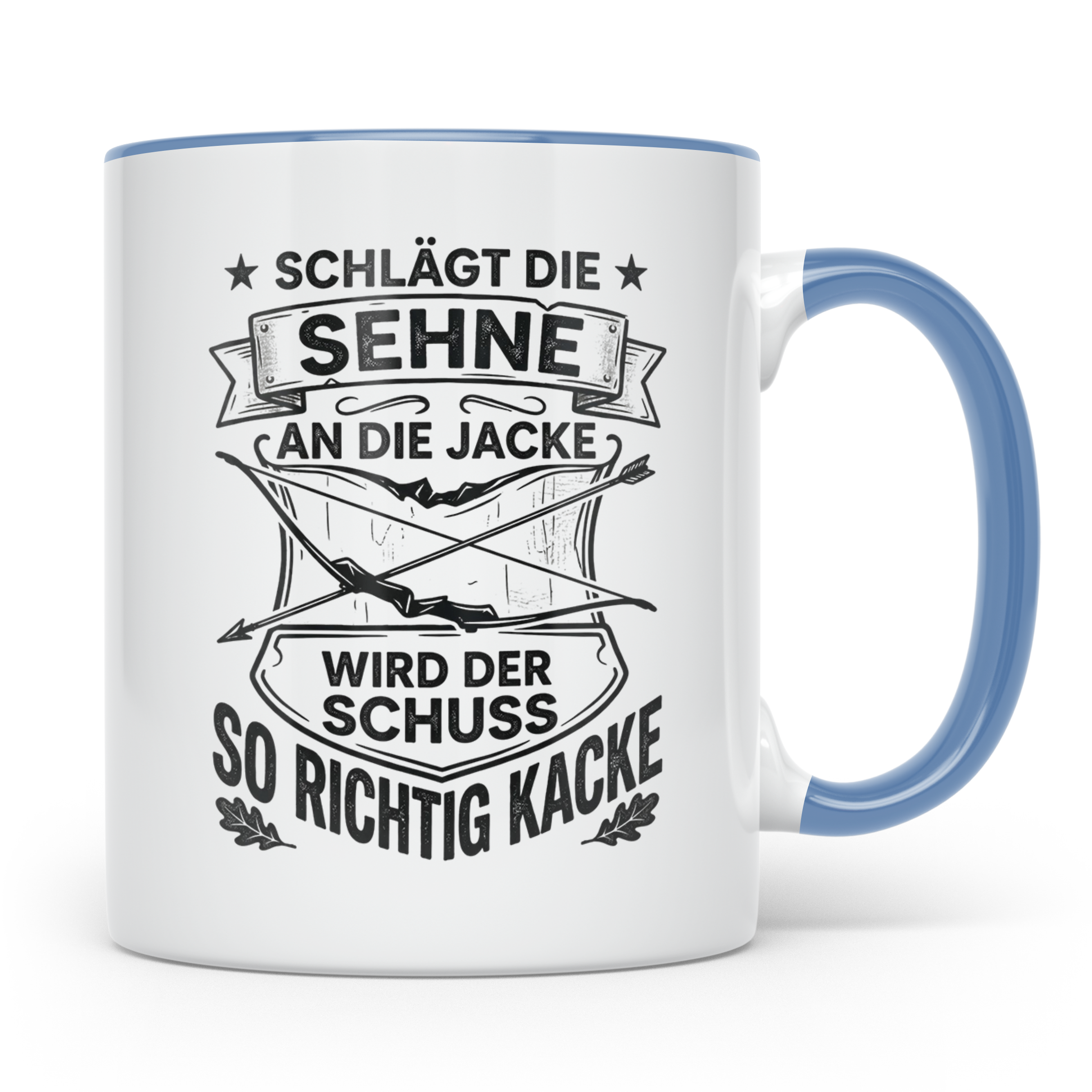 Bogenschütze Tasse lustiger Spruch Sehne Jacke Kacke, Gesche – Blau [farbe:blau]