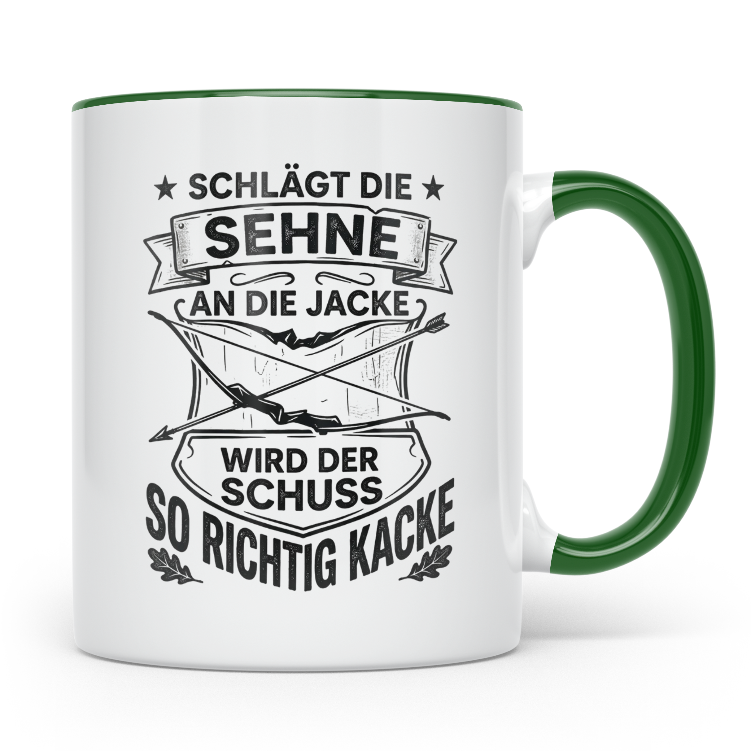 Bogenschütze Tasse lustiger Spruch Sehne Jacke Kacke, Gesche – Grün [farbe:grün]