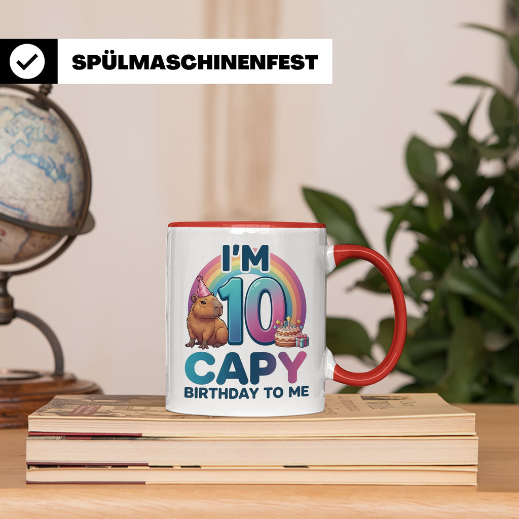 Capybara Tasse 10. Geburtstag I'm 10 Kindertasse für Mädchen – Rot [farbe:rot]