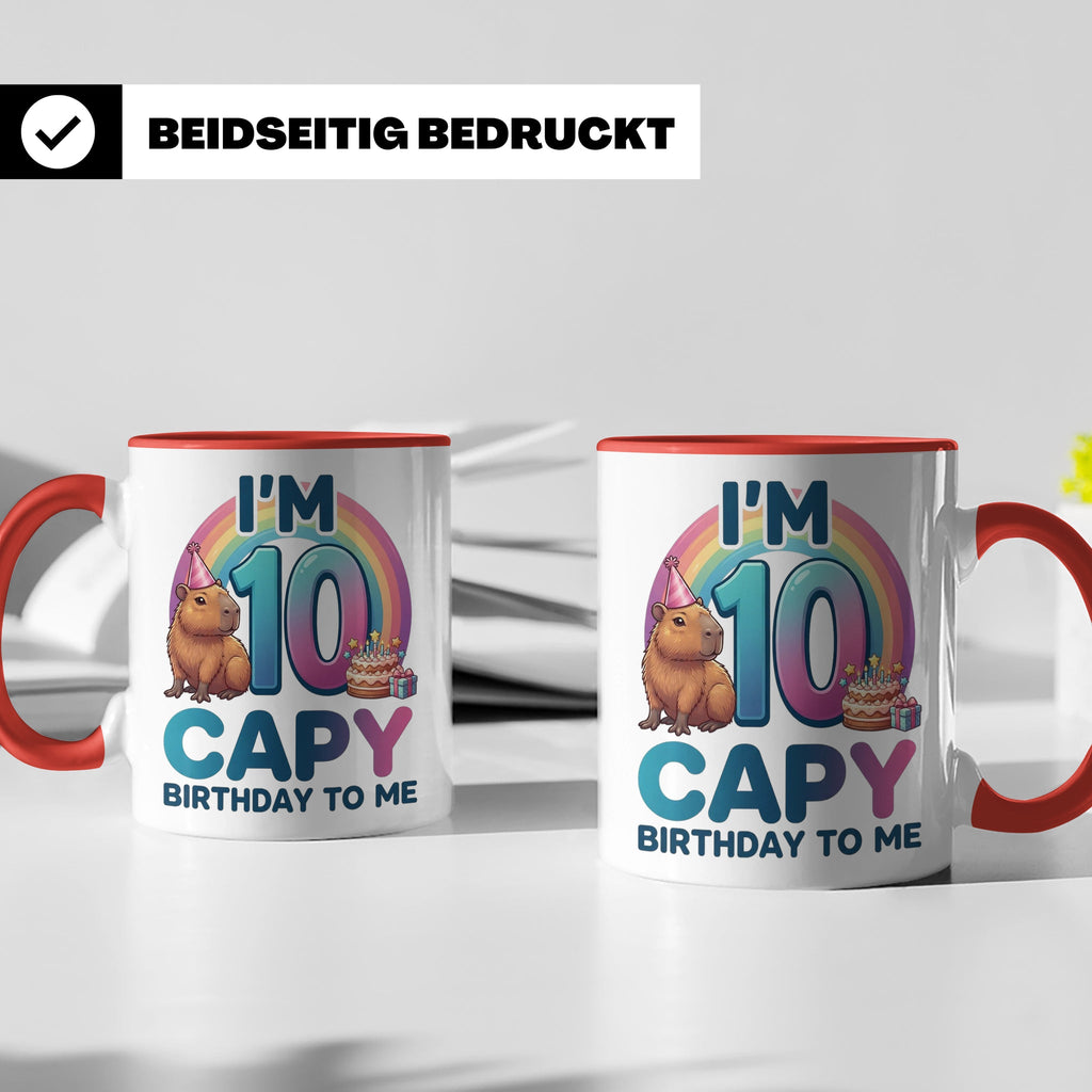 Capybara Tasse 10. Geburtstag I'm 10 Kindertasse für Mädchen – Rot [farbe:rot]