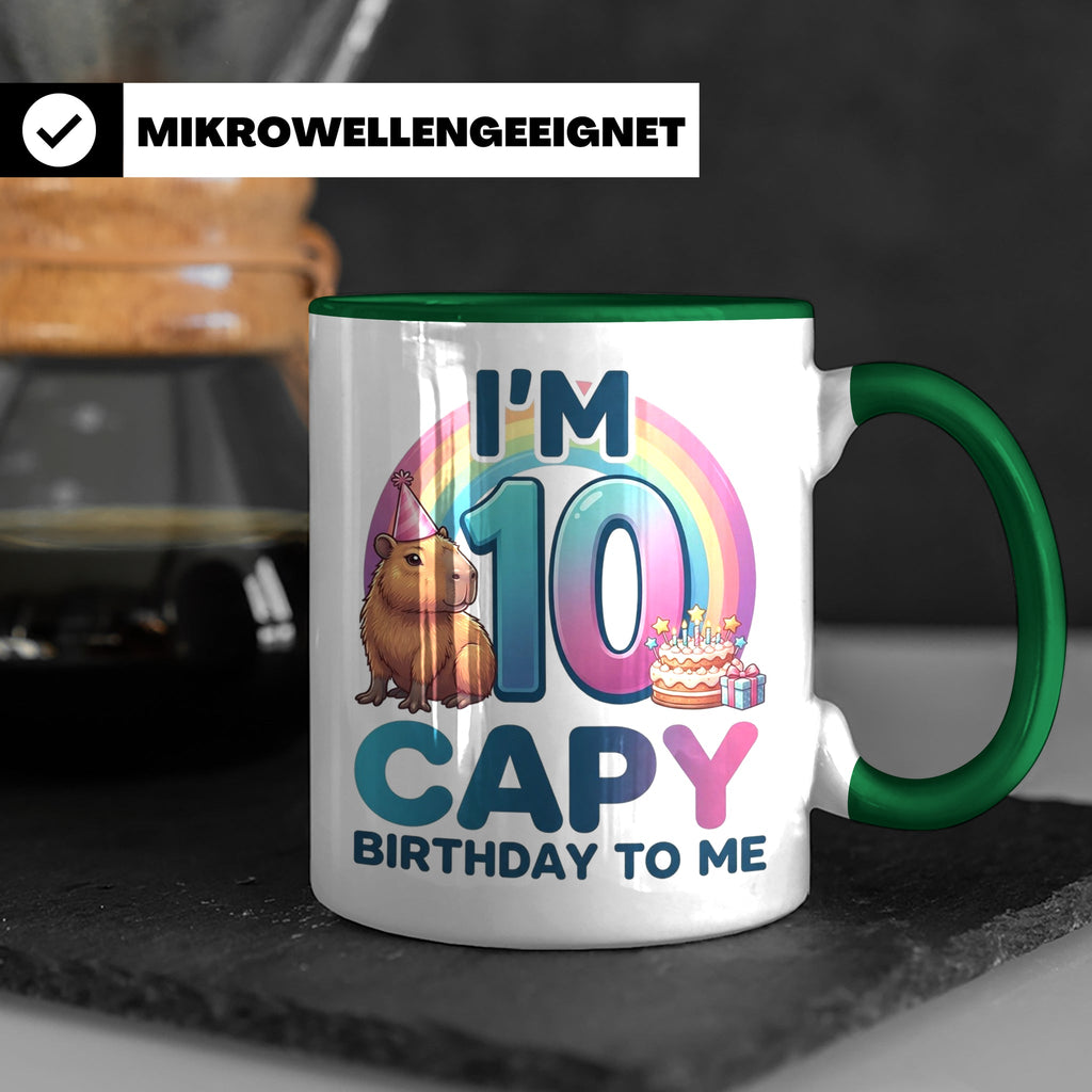 Capybara Tasse 10. Geburtstag I'm 10 Kindertasse für Mädchen – Grün [farbe:grün]
