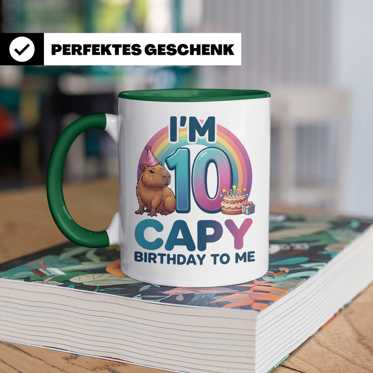 Capybara Tasse 10. Geburtstag I'm 10 Kindertasse für Mädchen – Grün [farbe:grün]