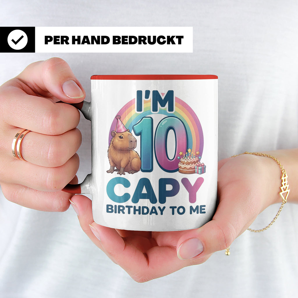 Capybara Tasse 10. Geburtstag I'm 10 Kindertasse für Mädchen – Rot [farbe:rot]