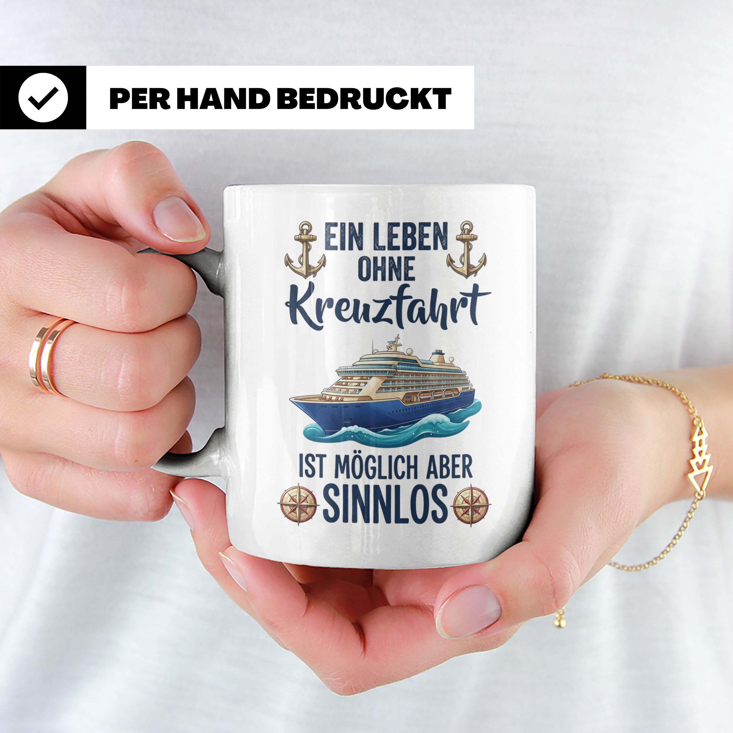 Kreuzfahrt Tasse mit Spruch Leben ohne Kreuzfahrt sinnlos, G – Weiß [farbe:weiß]