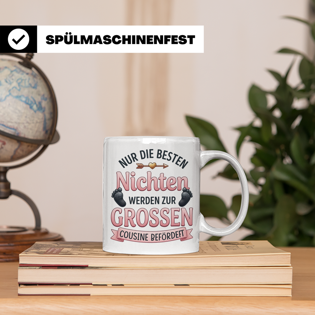 Große Cousine Tasse für Nichte | Beförderung zur Cousine | G – Weiß [farbe:weiß]