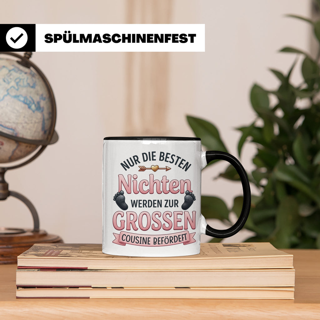Große Cousine Tasse für Nichte | Beförderung zur Cousine | G – Schwarz [farbe:schwarz]