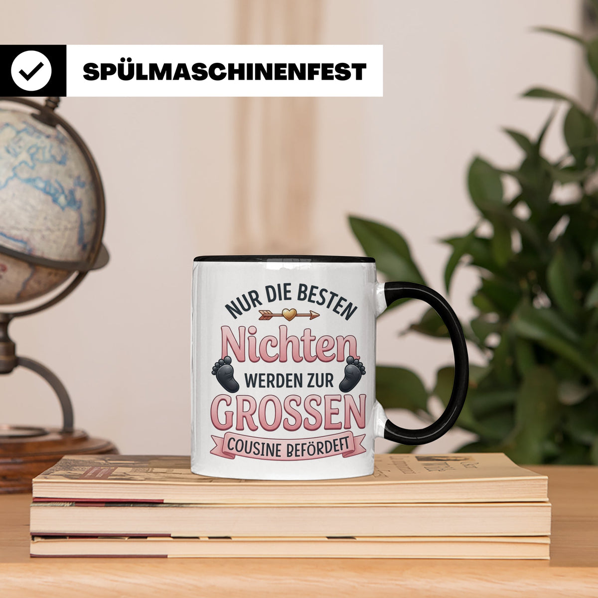 Große Cousine Tasse für Nichte | Beförderung zur Cousine | G – Schwarz [farbe:schwarz]
