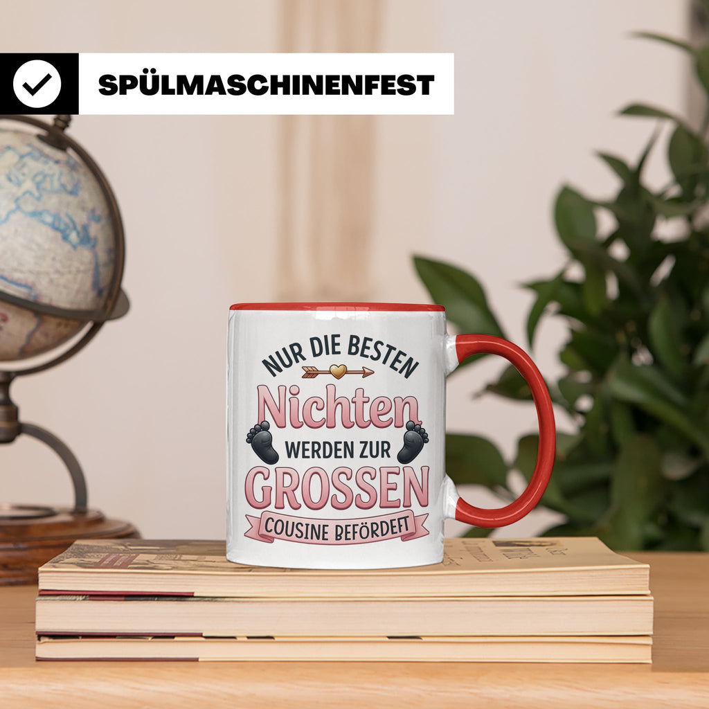 Große Cousine Tasse für Nichte | Beförderung zur Cousine | G – Rot [farbe:rot]
