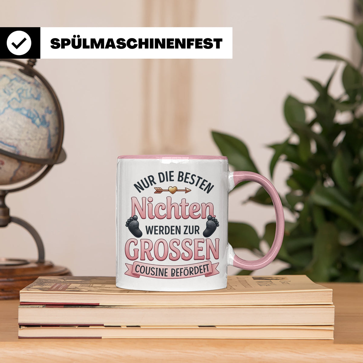 Große Cousine Tasse für Nichte | Beförderung zur Cousine | G – Rosa [farbe:rosa]