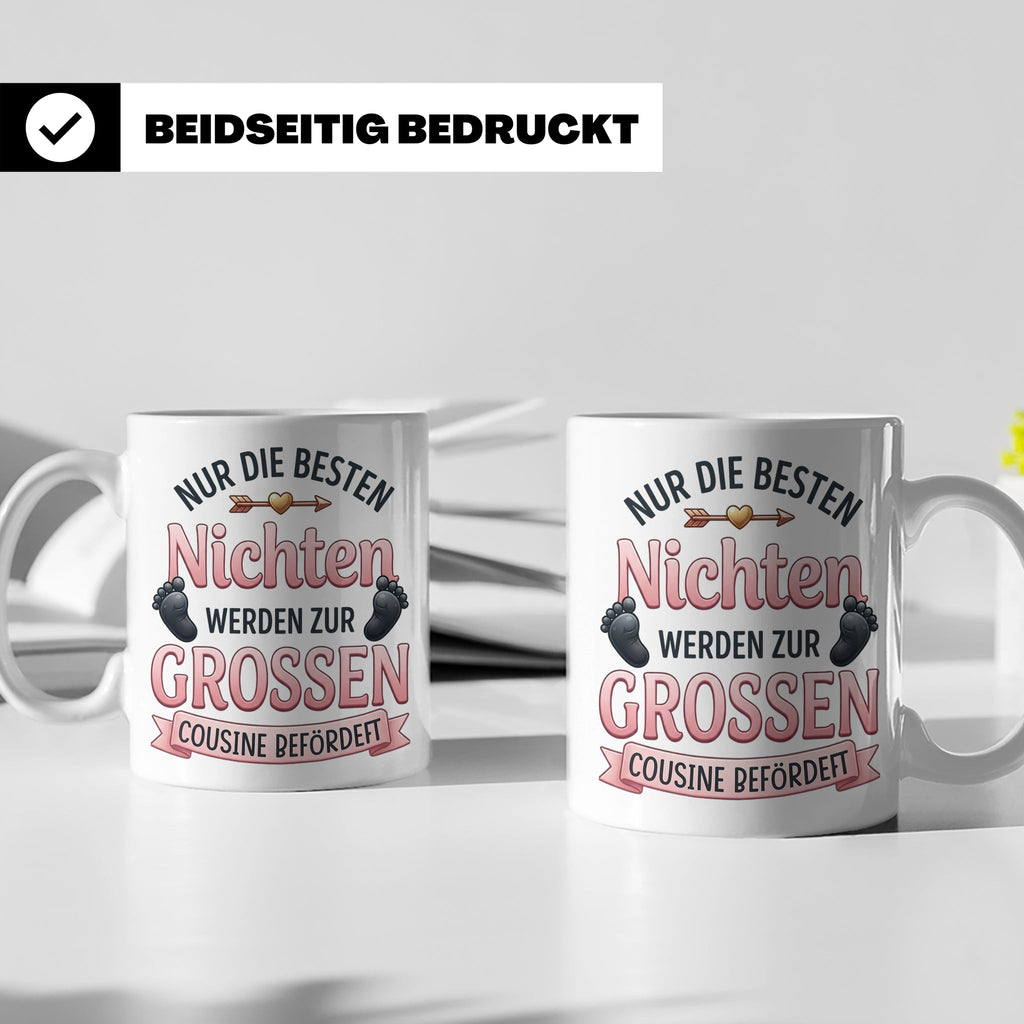 Große Cousine Tasse für Nichte | Beförderung zur Cousine | G – Weiß [farbe:weiß]