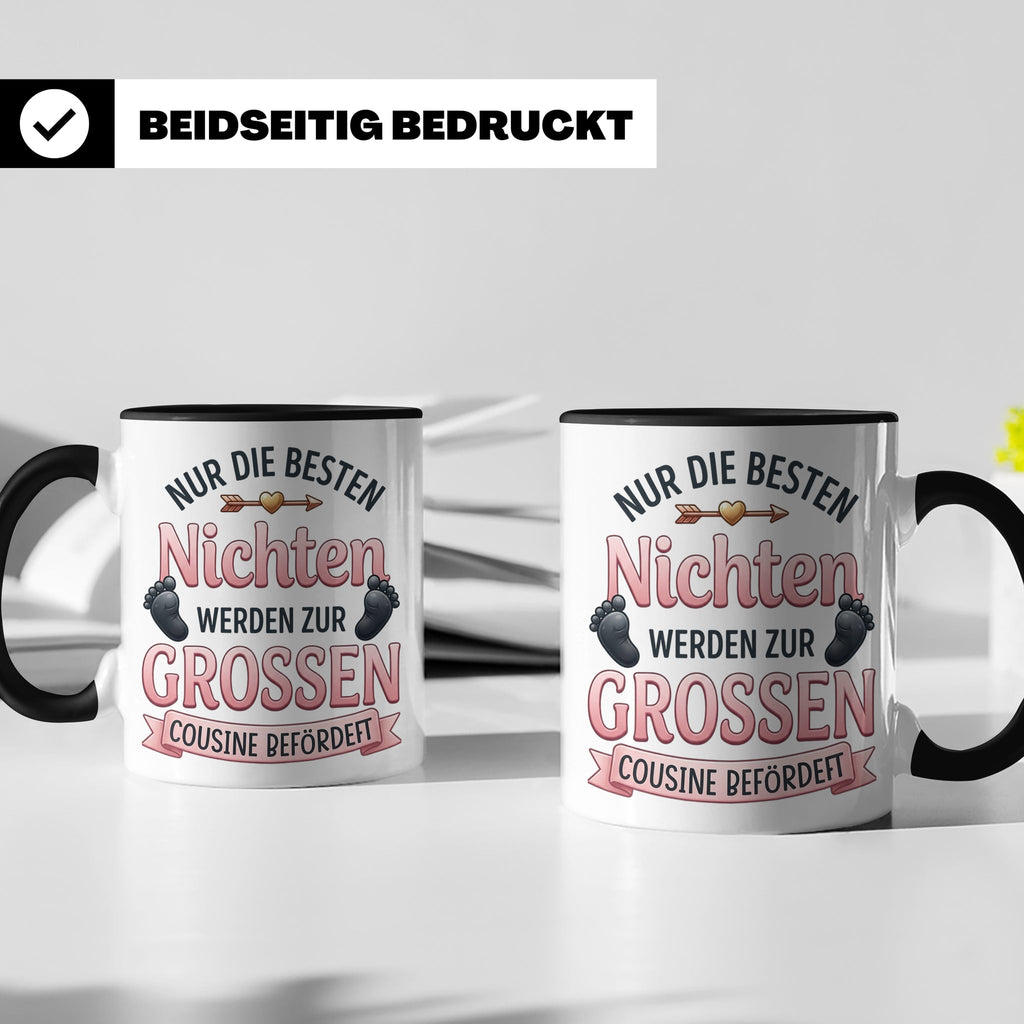 Große Cousine Tasse für Nichte | Beförderung zur Cousine | G – Schwarz [farbe:schwarz]