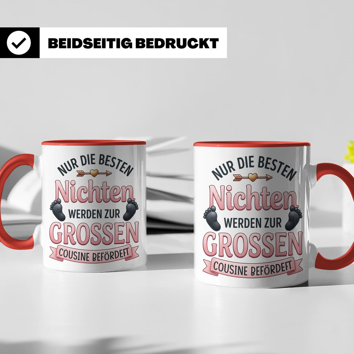 Große Cousine Tasse für Nichte | Beförderung zur Cousine | G – Rot [farbe:rot]