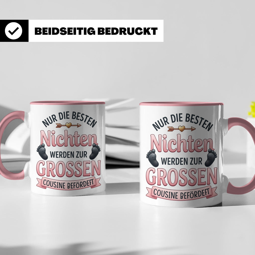 Große Cousine Tasse für Nichte | Beförderung zur Cousine | G – Rosa [farbe:rosa]