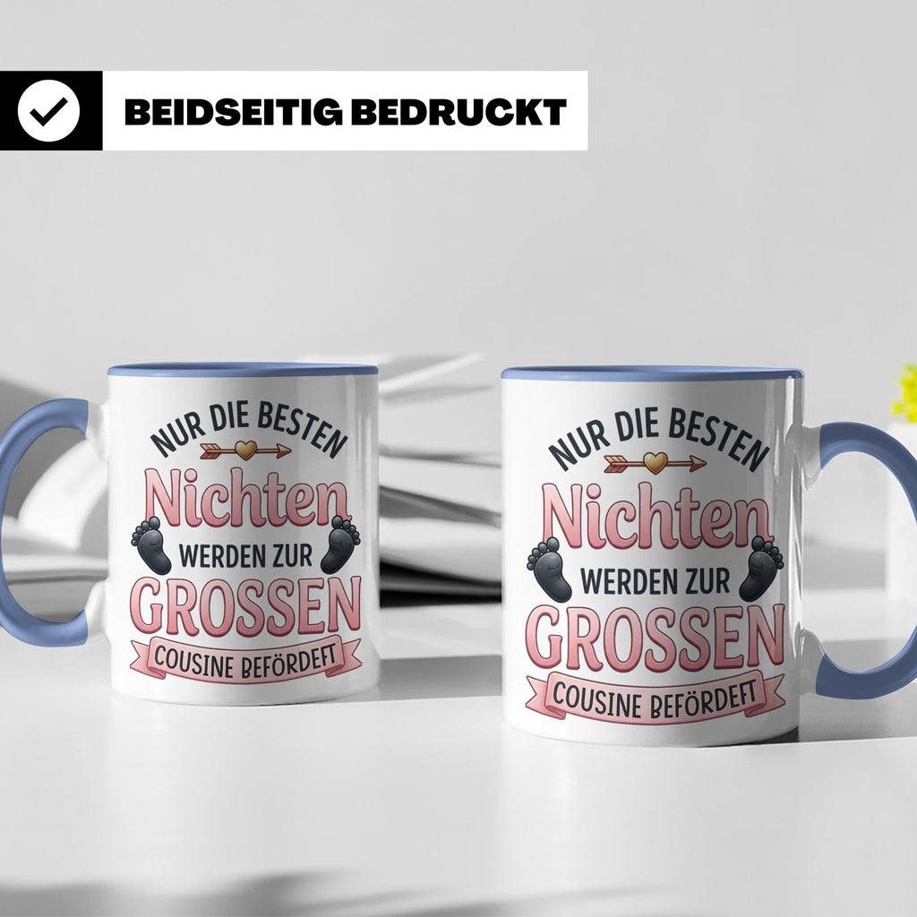 Große Cousine Tasse für Nichte | Beförderung zur Cousine | G – Blau [farbe:blau]