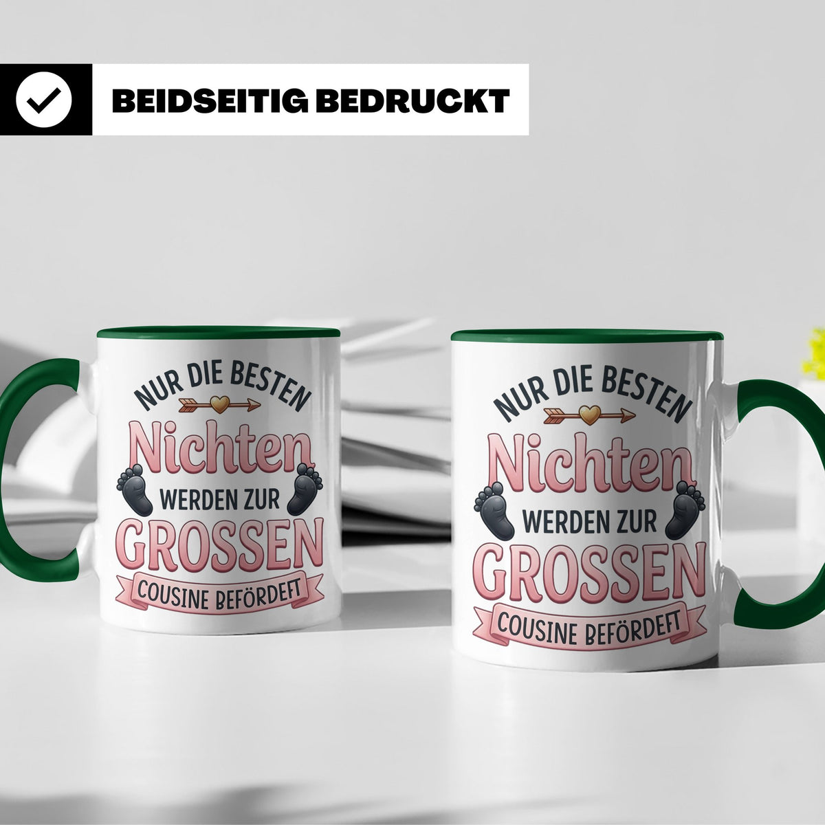 Große Cousine Tasse für Nichte | Beförderung zur Cousine | G – Grün [farbe:grün]