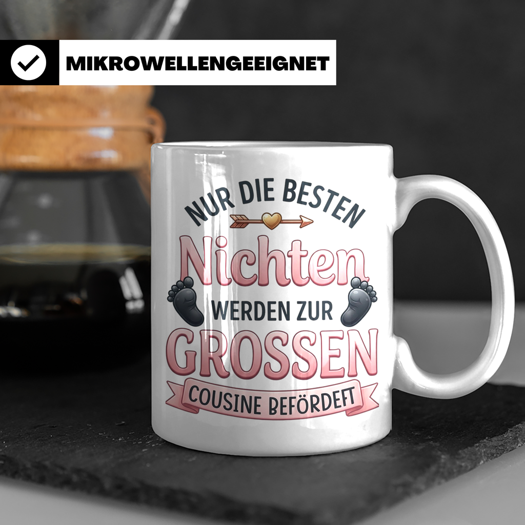 Große Cousine Tasse für Nichte | Beförderung zur Cousine | G – Weiß [farbe:weiß]