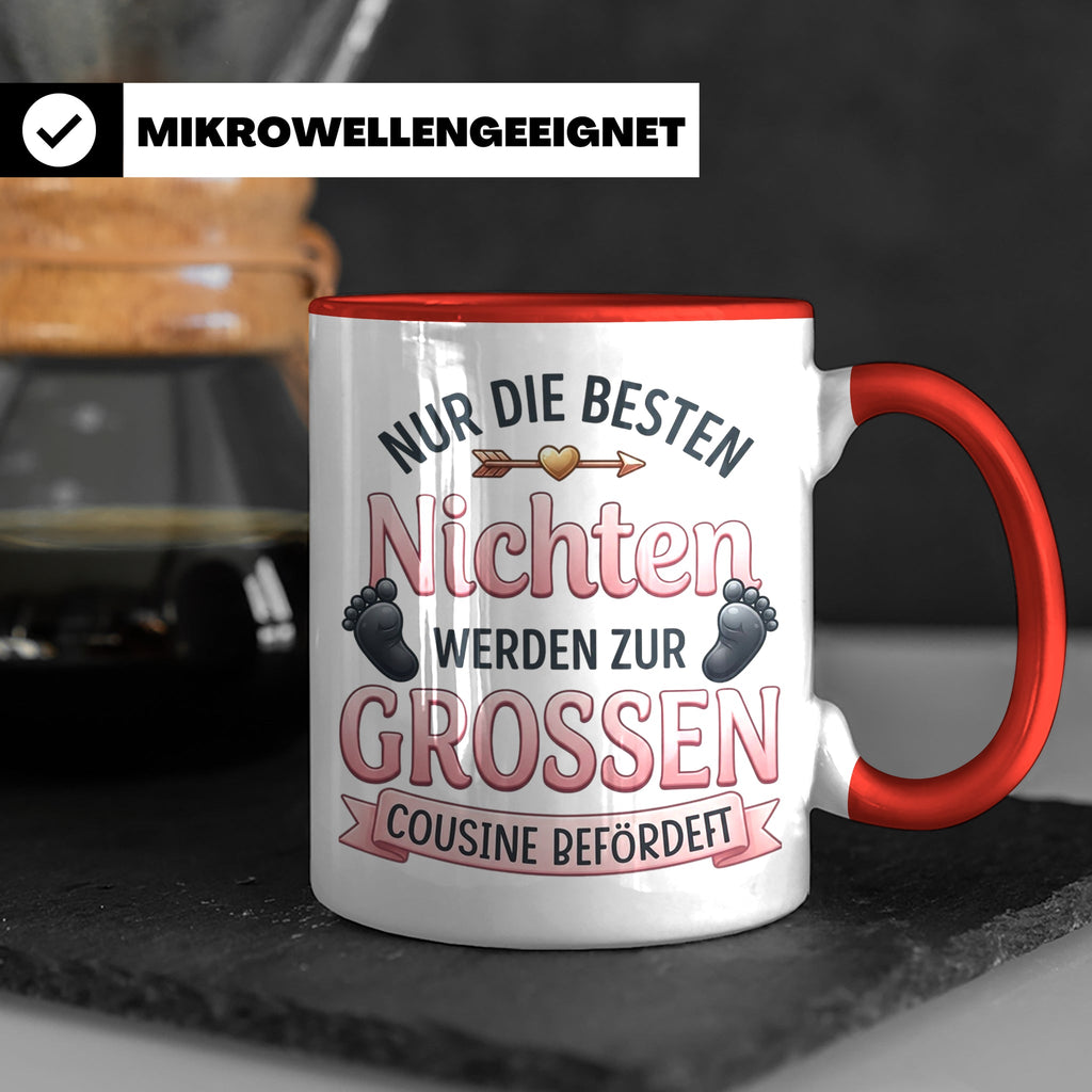 Große Cousine Tasse für Nichte | Beförderung zur Cousine | G – Rot [farbe:rot]