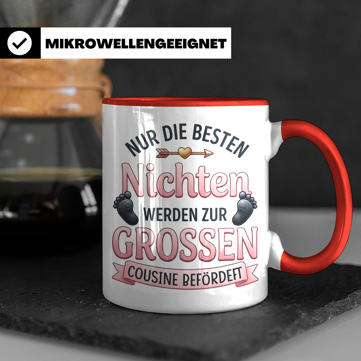 Große Cousine Tasse für Nichte | Beförderung zur Cousine | G – Rot [farbe:rot]