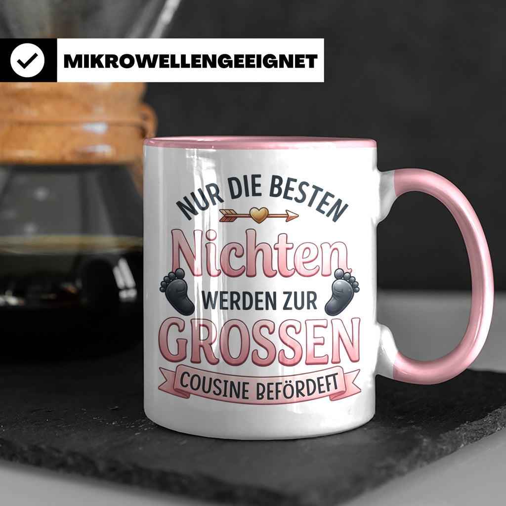 Große Cousine Tasse für Nichte | Beförderung zur Cousine | G – Rosa [farbe:rosa]