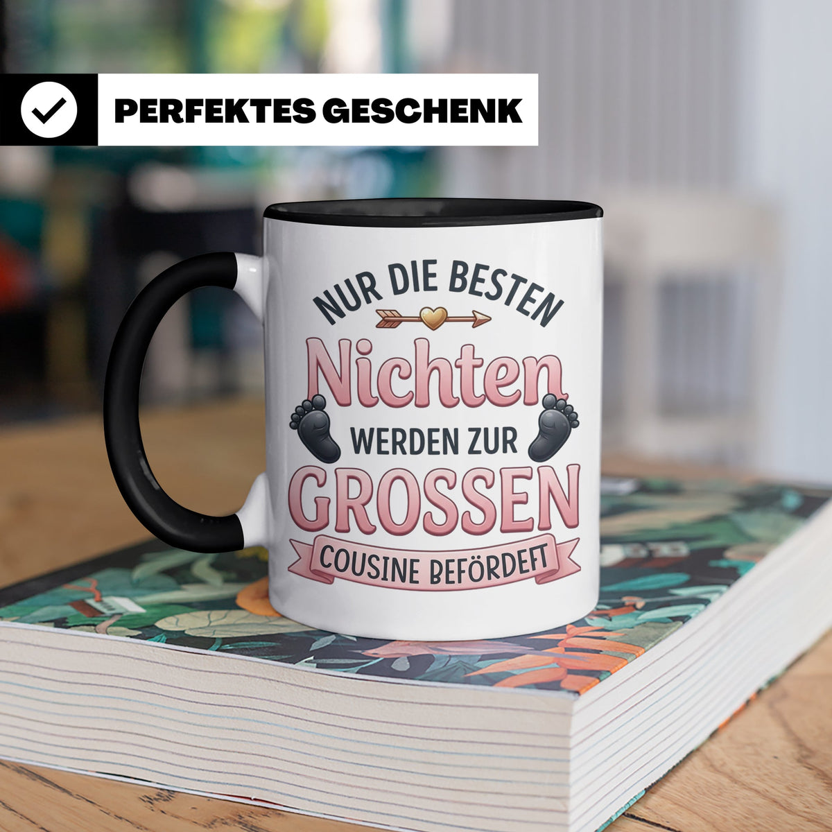 Große Cousine Tasse für Nichte | Beförderung zur Cousine | G – Schwarz [farbe:schwarz]
