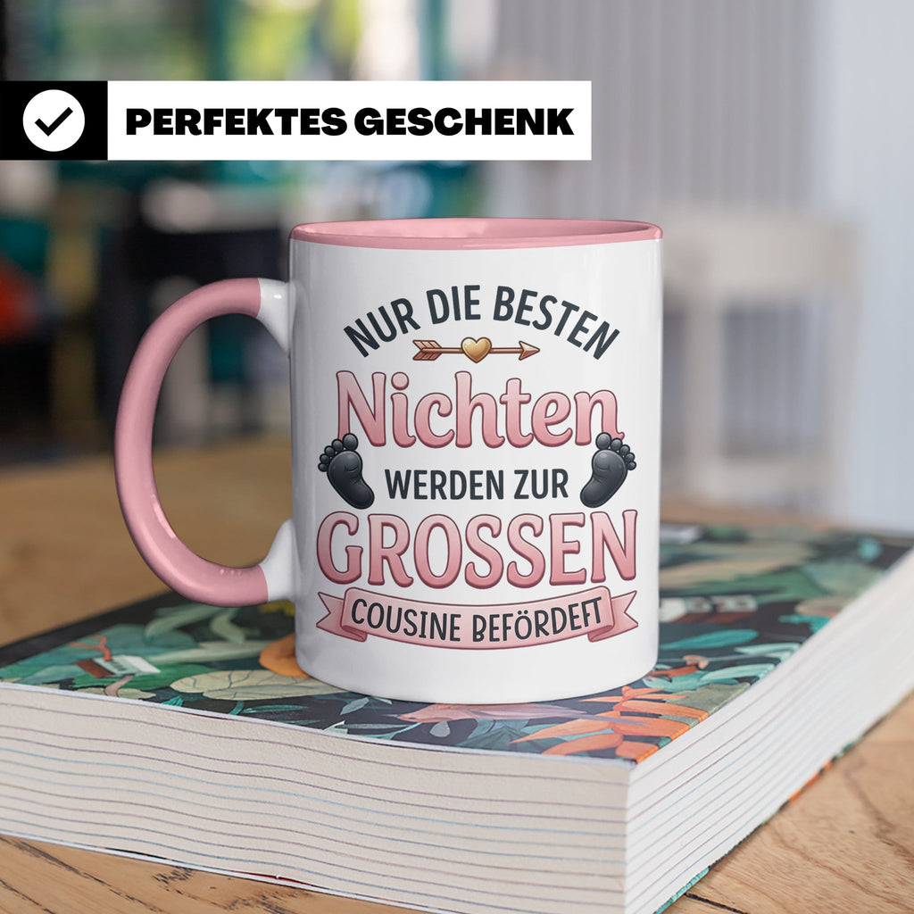 Große Cousine Tasse für Nichte | Beförderung zur Cousine | G – Rosa [farbe:rosa]