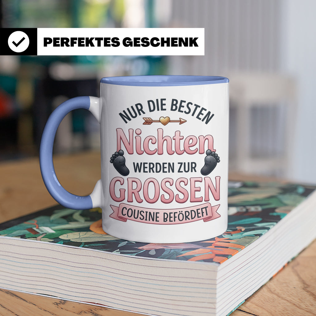 Große Cousine Tasse für Nichte | Beförderung zur Cousine | G – Blau [farbe:blau]