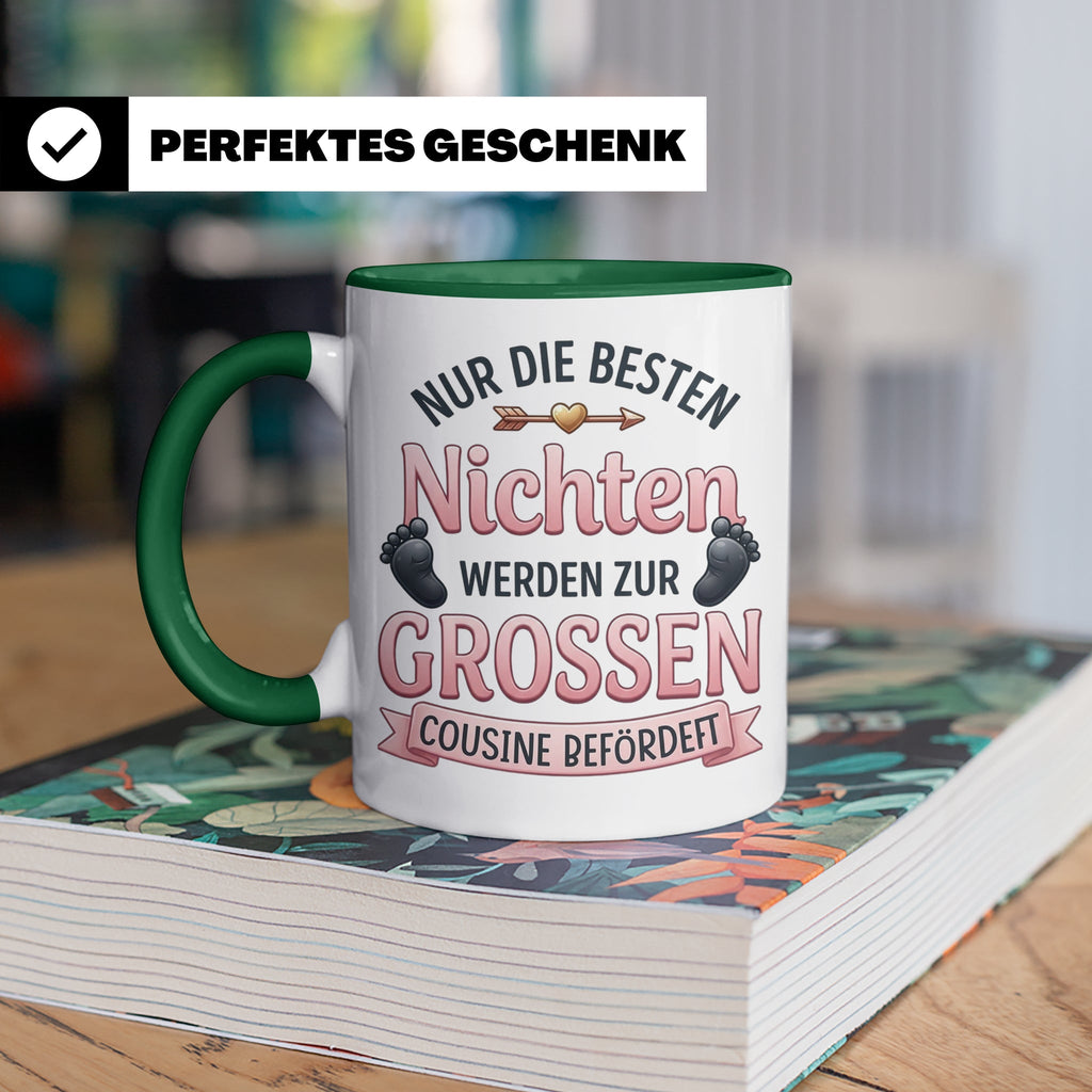 Große Cousine Tasse für Nichte | Beförderung zur Cousine | G – Grün [farbe:grün]