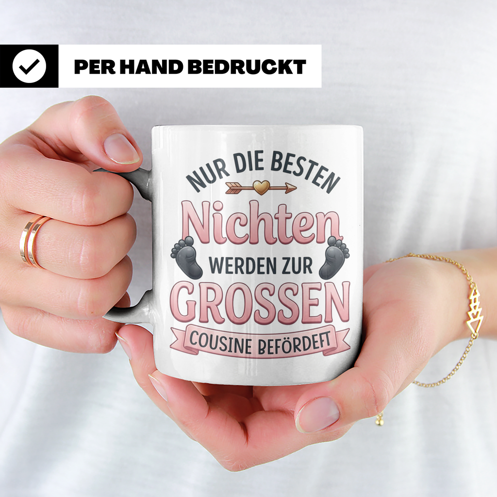 Große Cousine Tasse für Nichte | Beförderung zur Cousine | G – Weiß [farbe:weiß]