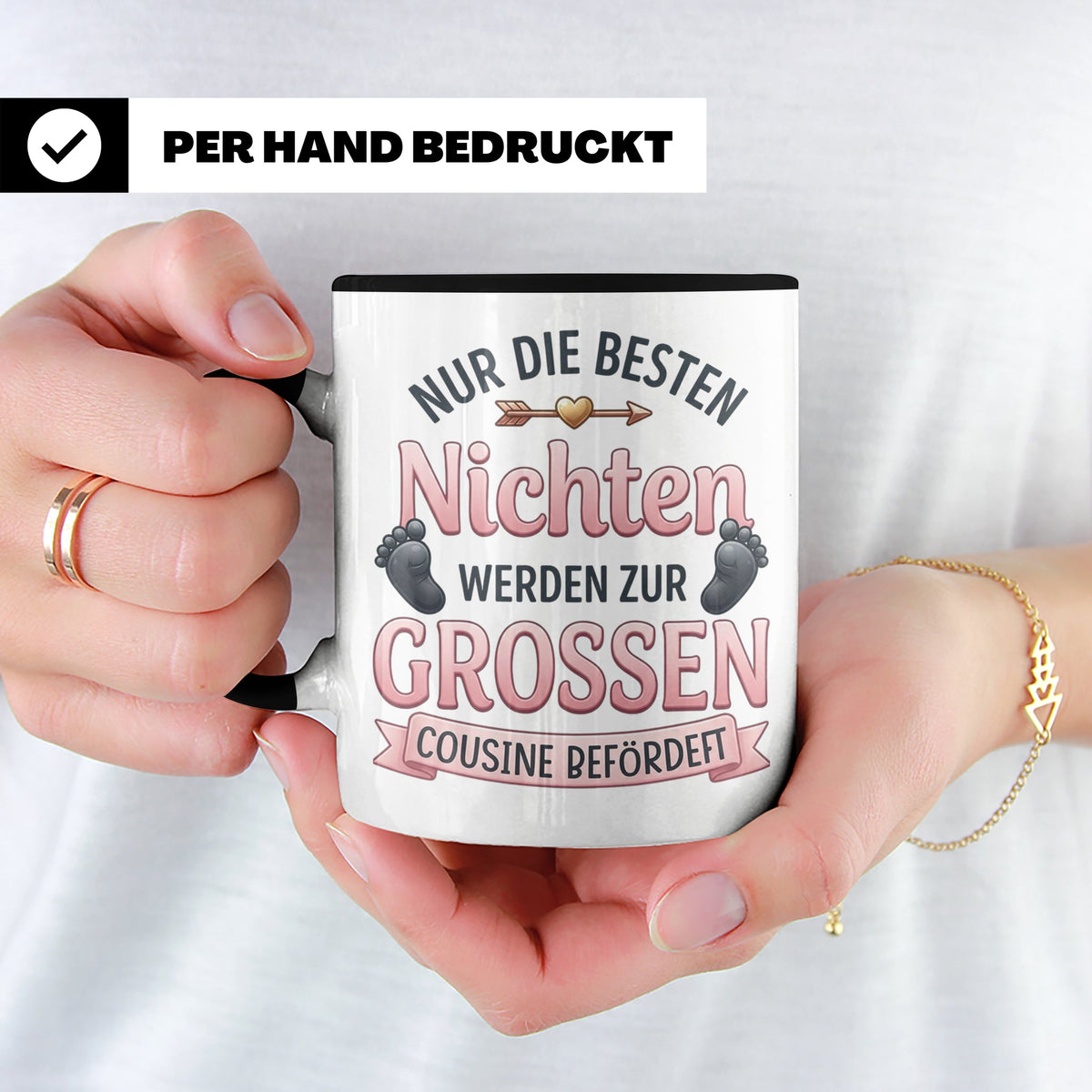 Große Cousine Tasse für Nichte | Beförderung zur Cousine | G – Schwarz [farbe:schwarz]