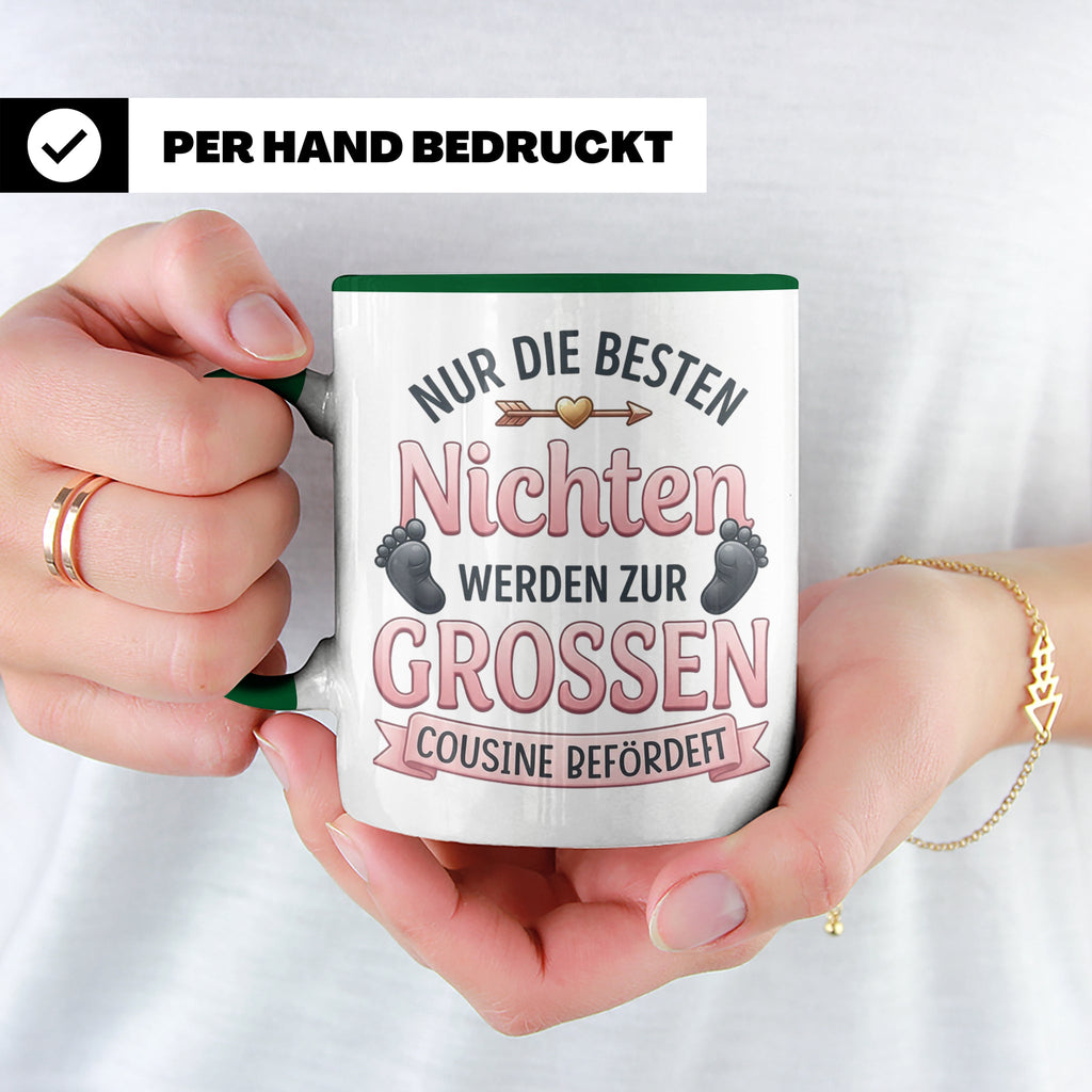 Große Cousine Tasse für Nichte | Beförderung zur Cousine | G – Grün [farbe:grün]