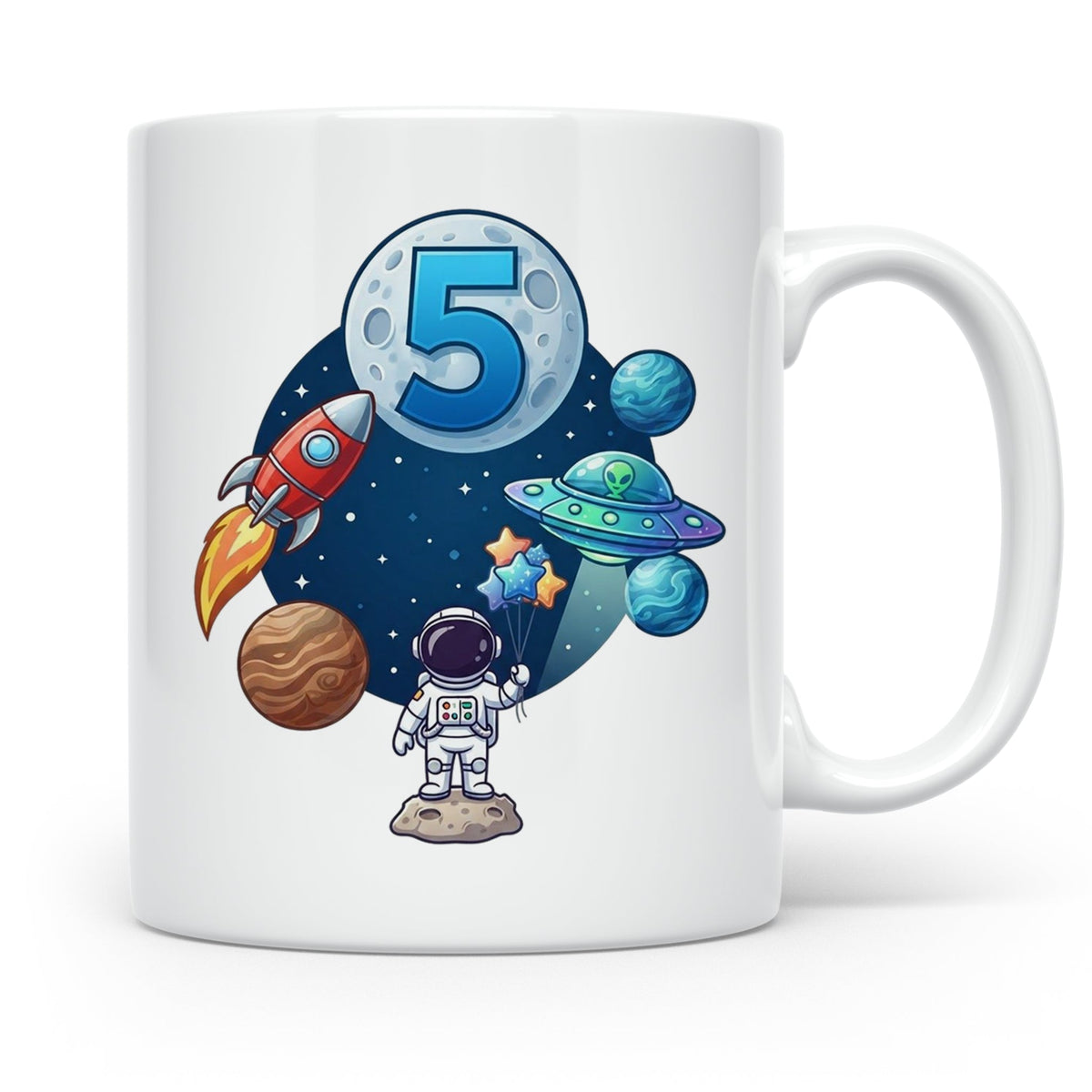 5. Geburtstag Tasse Junge mit Astronaut & Rakete, Weltraum G – Weiß [farbe:weiß]