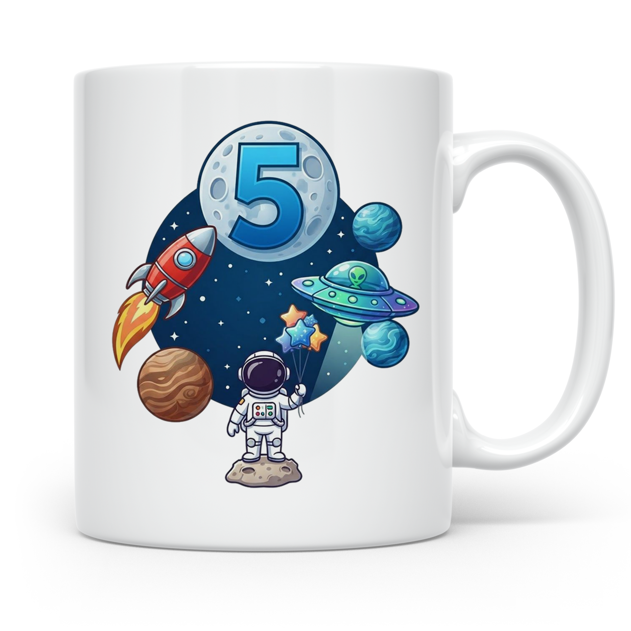 5. Geburtstag Tasse Junge mit Astronaut & Rakete, Weltraum G – Weiß [farbe:weiß]